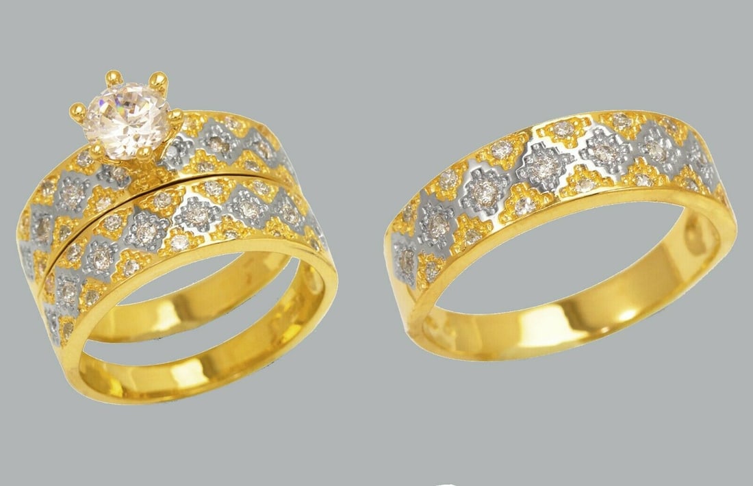 14K GOLD TRIO WEDDING SET CZ ENGAGEMENT RING BANDS 3pcs (1 of 1)