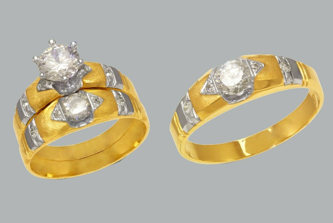 14K GOLD TRIO WEDDING SET CZ ENGAGEMENT RING BANDS 3pcs (1 of 1)
