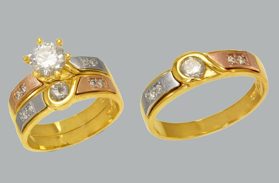 14K GOLD TRIO WEDDING SET CZ ENGAGEMENT RING BANDS 3pcs (1 of 1)