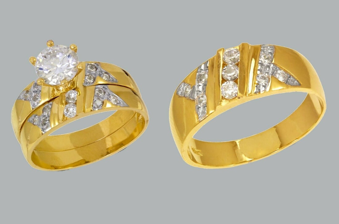 14K GOLD TRIO WEDDING SET CZ ENGAGEMENT RING BANDS 3pcs (1 of 1)