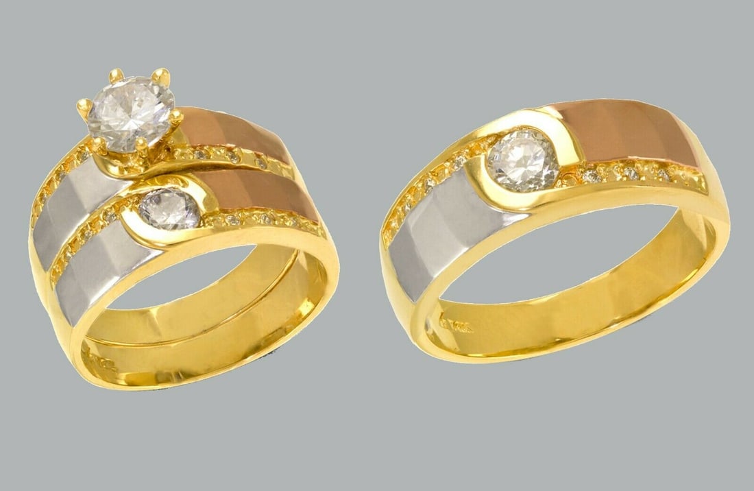 14K GOLD TRIO WEDDING SET CZ ENGAGEMENT RING BANDS 3pcs (1 of 1)