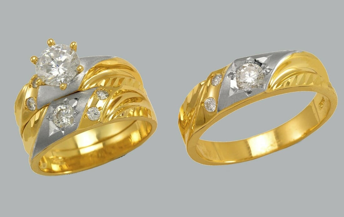 14K GOLD TRIO WEDDING SET CZ ENGAGEMENT RING BANDS 3pcs (1 of 1)