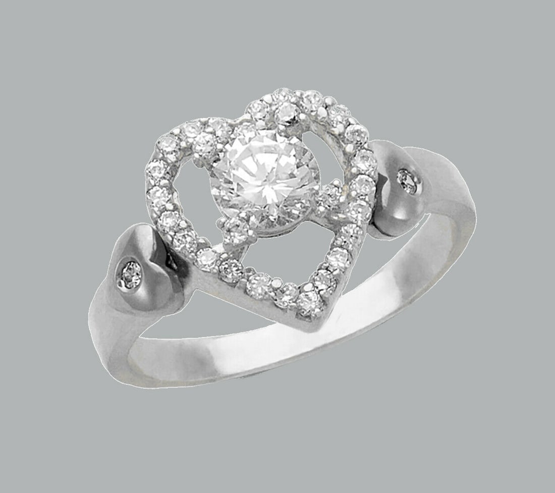 NEW 14K WHITE GOLD LADIES FANCY CZ HEART RING (1 of 1)