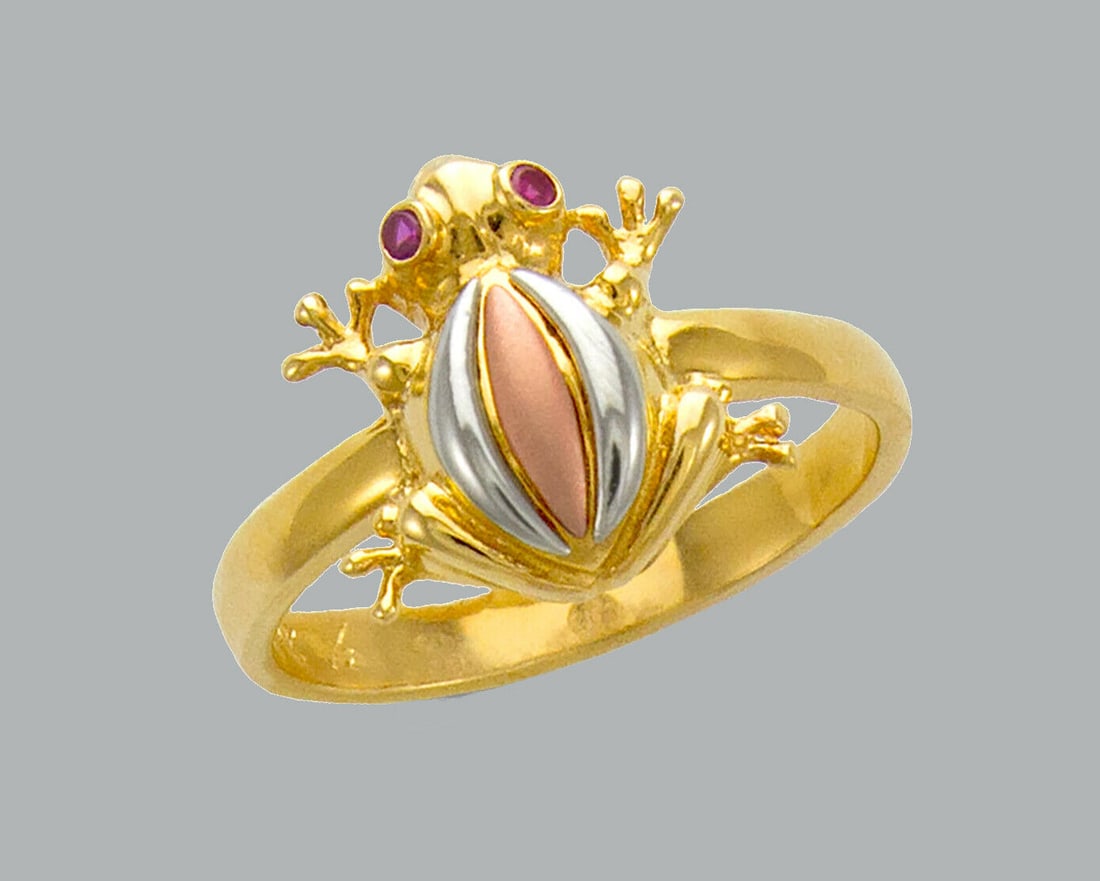 NEW 14K TRI COLOR GOLD LADIES FANCY CZ FROG RING (1 of 1)