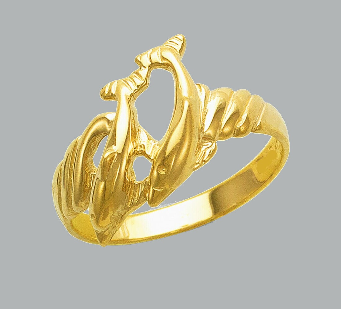 NEW 14K YELLOW GOLD LADIES RING DOLPHINS (1 of 1)
