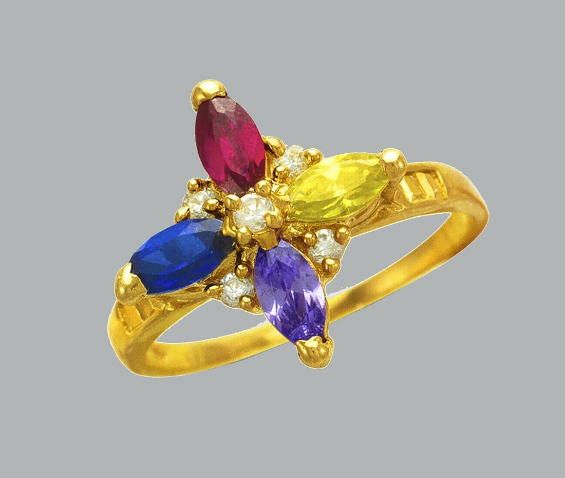 NEW 14K YELLOW GOLD LADIES COLORED CZ RING MARQUISE (1 of 1)