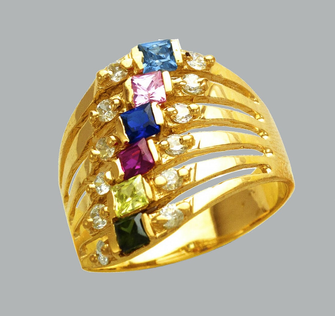 NEW 14K YELLOW GOLD LADIES COLORED CZ RING 6 STACK (1 of 1)