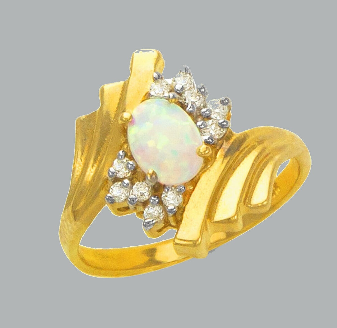 NEW 14K TWO TONE GOLD LADIES CZ OPAL COCKTAIL RING (1 of 1)