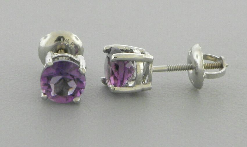 NEW 14K WHITE GOLD LADIES GIRLS AMETHYST STUD EARRINGS (1 of 2)