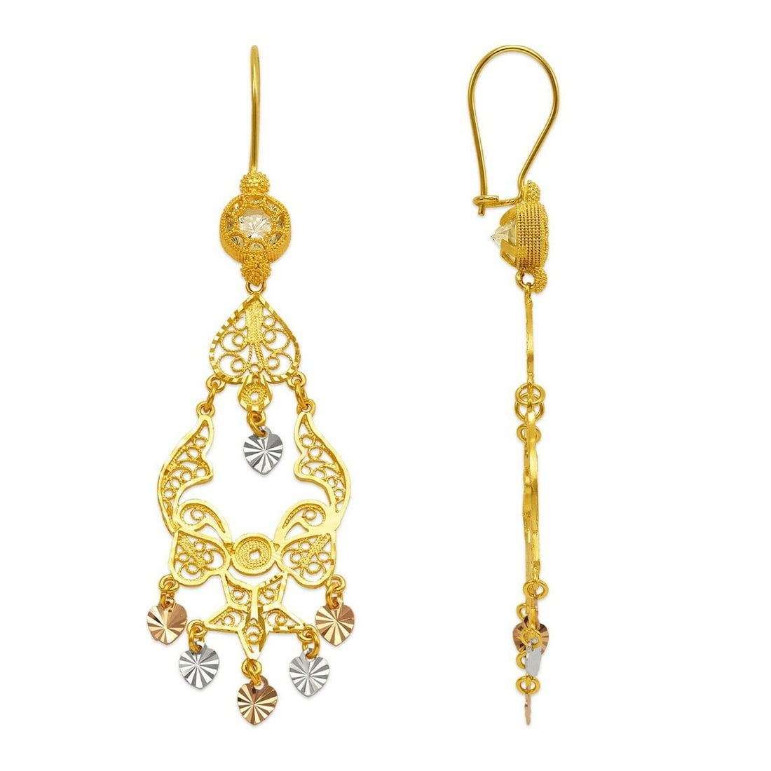 14K TRI COLOR GOLD DROP DANGLE CHANDELIER CZ EARRINGS (1 of 2)