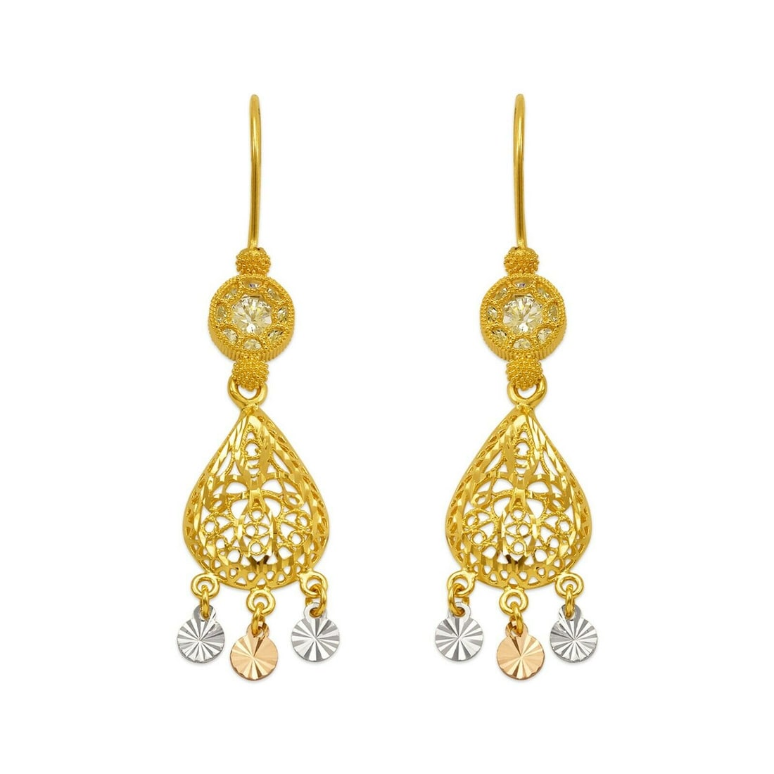 14K TRI COLOR GOLD DROP DANGLE CHANDELIER CZ EARRINGS (1 of 2)