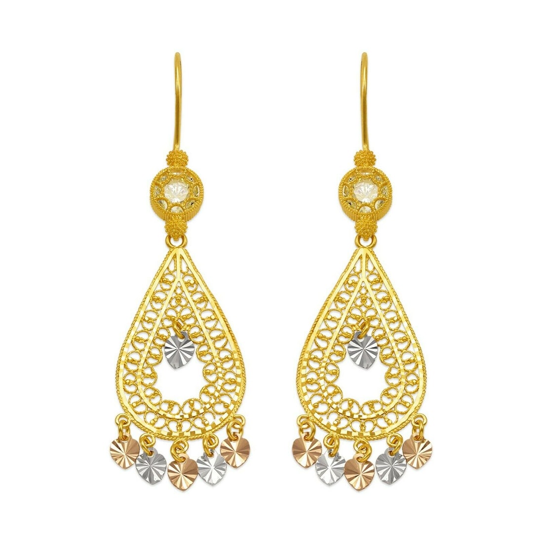 14K TRI COLOR GOLD DROP DANGLE CHANDELIER CZ EARRINGS (1 of 2)