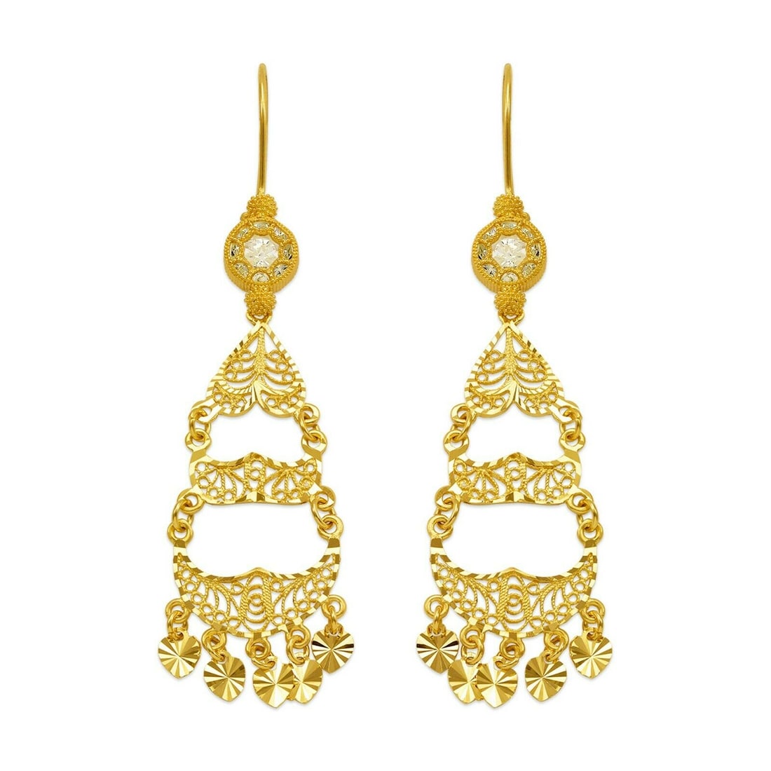 NEW 14K YELLOW GOLD DROP DANGLE CHANDELIER CZ EARRINGS (1 of 2)