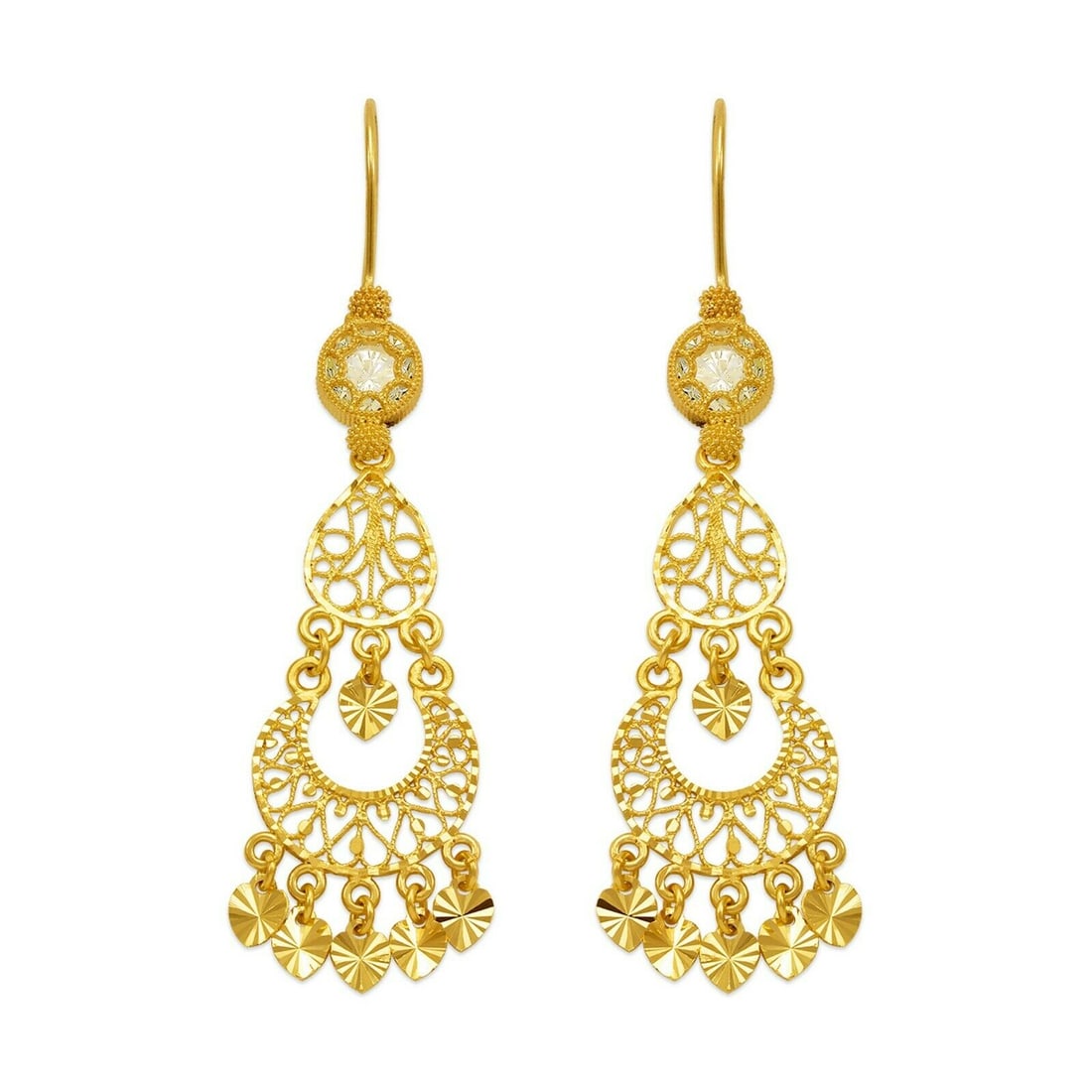 NEW 14K YELLOW GOLD DROP DANGLE CHANDELIER CZ EARRINGS (1 of 2)