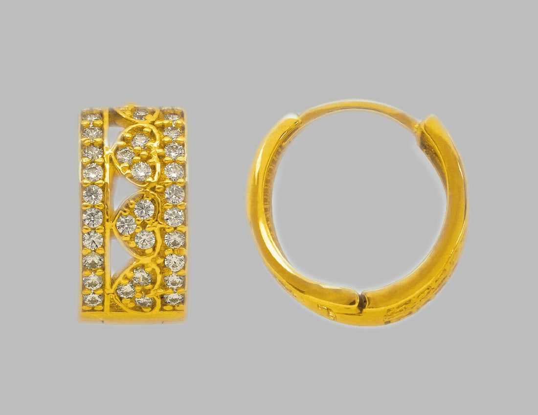 14K YELLOW GOLD ROUND CZ HUGGIE HOOP EARRINGS HEARTS (1 of 1)