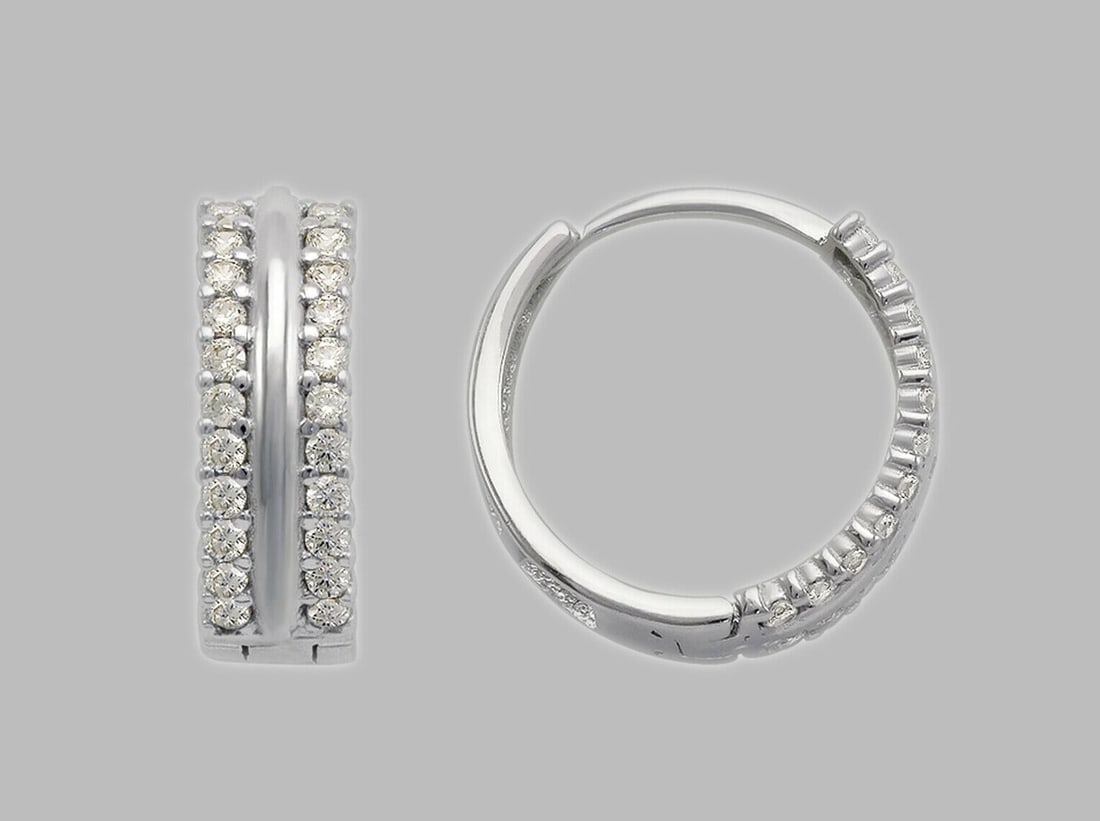 14K WHITE GOLD LADIES ROUND CZ HUGGIE HOOP EARRINGS (1 of 1)