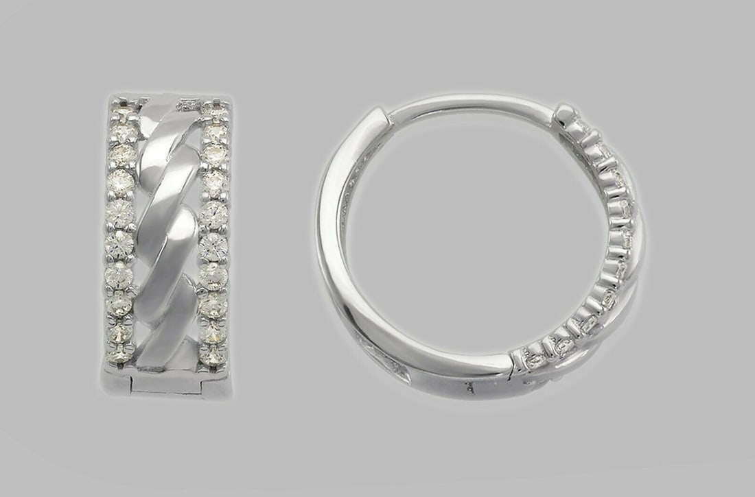 14K WHITE GOLD LADIES ROUND CZ HUGGIE HOOP EARRINGS (1 of 1)