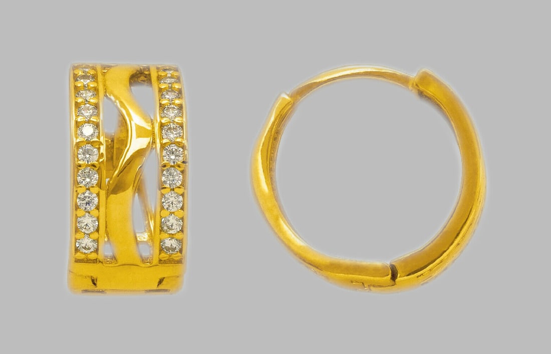 14K YELLOW GOLD LADIES ROUND CZ HUGGIE HOOP EARRINGS (1 of 1)