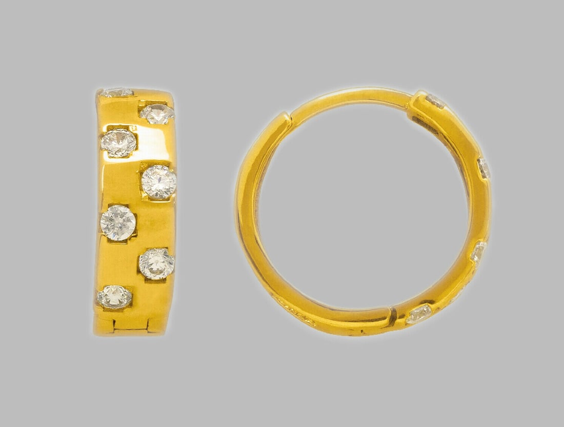 14K YELLOW GOLD LADIES ROUND CZ HUGGIE HOOP EARRINGS (1 of 1)