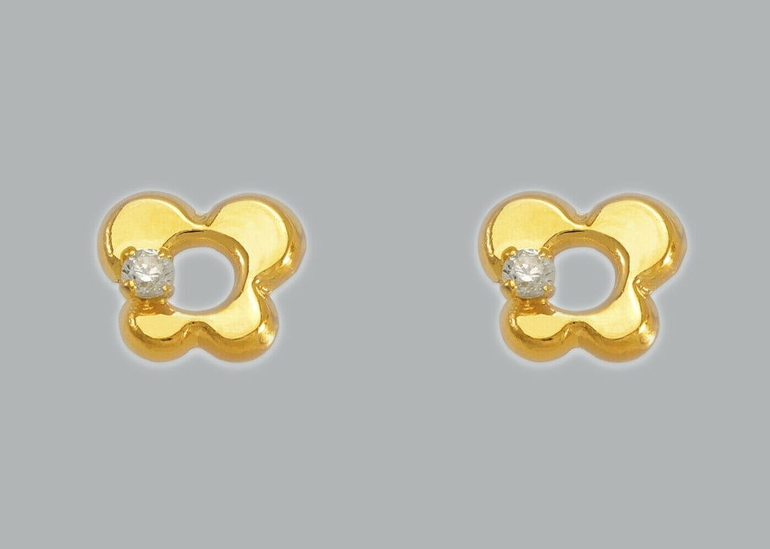 14K YELLOW GOLD STUD CZ EARRINGS SCREW BACK BUTTERFLY: NEW 14K YELLOW GOLD STUD EARRINGS New 14K Yellow Gold Earrings Measures: 6x5mm Earrings with Cubic Zirconia Earrings have a polished finish Screw back Stamp: 14K