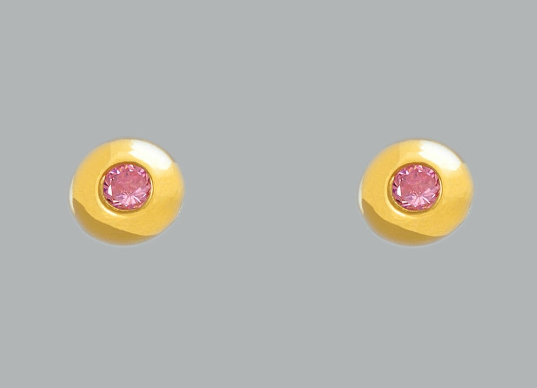 14K YELLOW GOLD STUD PINK CZ EARRINGS SCREW BACK CIRCLE (1 of 2)