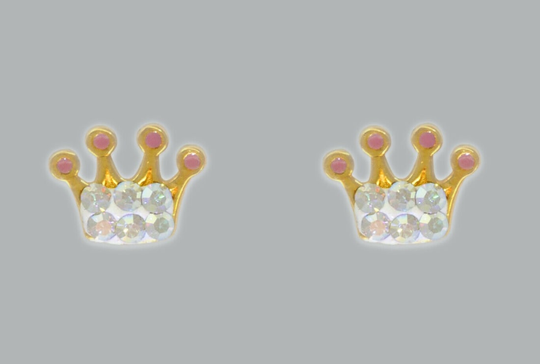 NEW 14K YELLOW GOLD STUD ENAMEL CZ EARRINGS SCREW BACK: NEW 14K YELLOW GOLD STUD EARRINGS New 14K Yellow Gold Earrings Measures: 7x5mm Earrings with Cubic Zirconia & Enamel Earrings have a polished finish Screw back Stamp: 14K