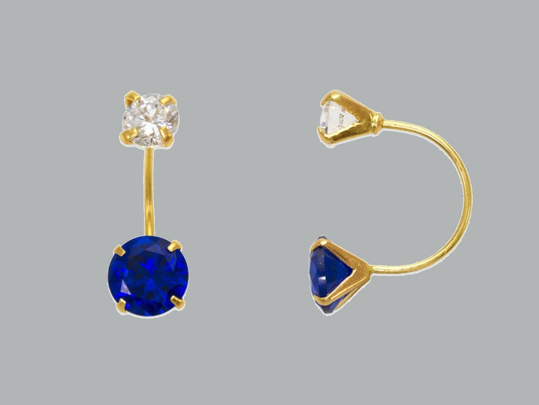 14K YELLOW GOLD LADIES TELEPHONE CZ STUD EARRINGS BLUE (1 of 2)