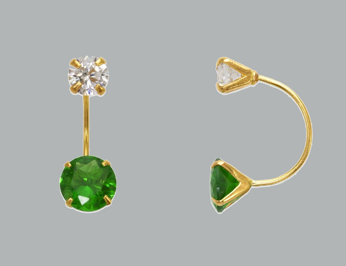 14K YELLOW GOLD LADIES TELEPHONE CZ STUD EARRINGS GREEN: NEW 14K YELLOW GOLD EARRINGS New 14K Yellow Gold Earrings Measures: 14mm High - 5mm stone Telephone Earrings Set with CZ Earrings have a polished finish Screw Backing Stamp: 14k