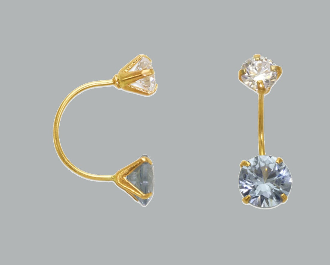 14K YELLOW GOLD LADIES TELEPHONE CZ STUD EARRINGS BLUE: NEW 14K YELLOW GOLD EARRINGS New 14K Yellow Gold Earrings Measures: 14mm High - 5mm stone Telephone Earrings Set with CZ Earrings have a polished finish Screw Backing Stamp: 14k