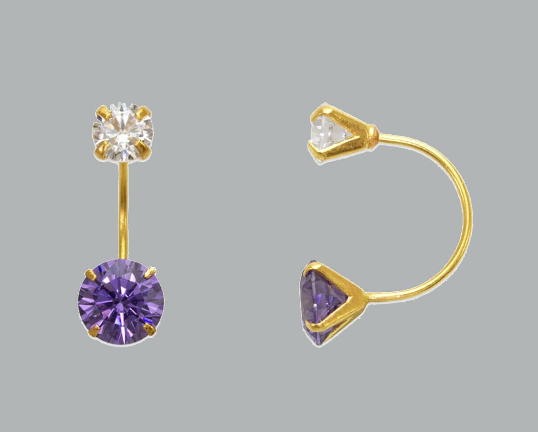 14K Y/ GOLD LADIES TELEPHONE CZ STUD EARRINGS PURPLE (1 of 2)