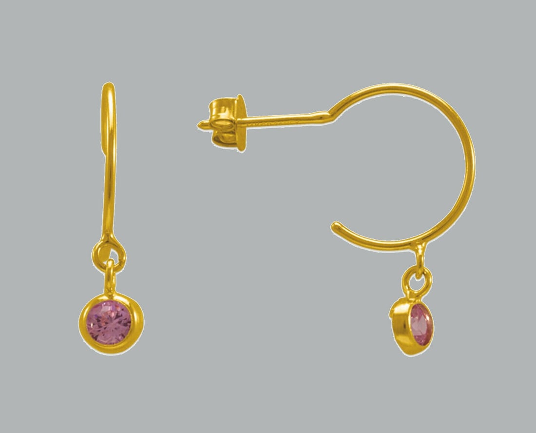 NEW 14K YELLOW GOLD CZ DANGLE EARRINGS PINK (1 of 2)