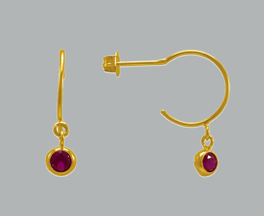 NEW 14K YELLOW GOLD CZ DANGLE EARRINGS RED (1 of 2)