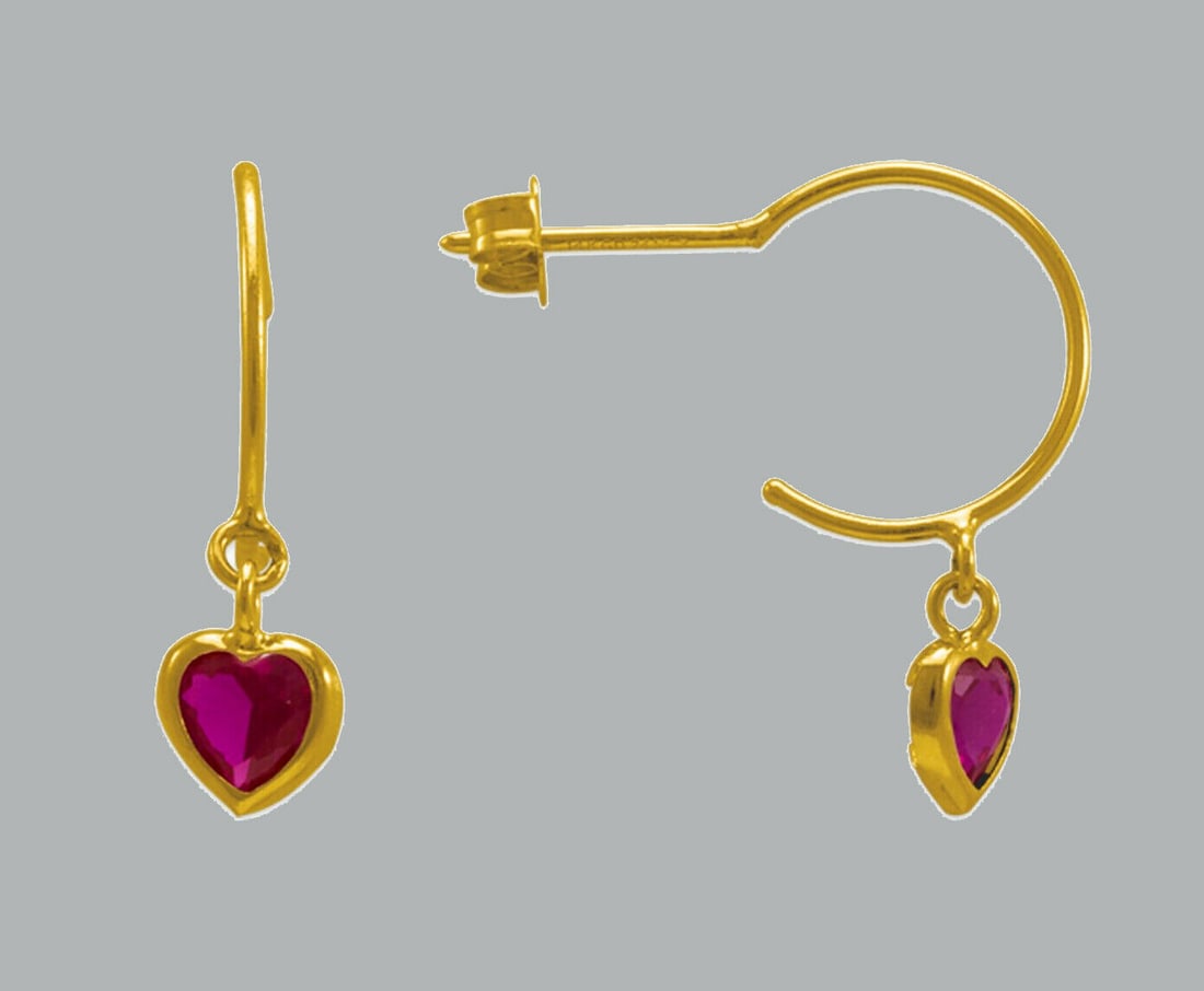 NEW 14K YELLOW GOLD CZ DANGLE EARRINGS RED HEART (1 of 2)