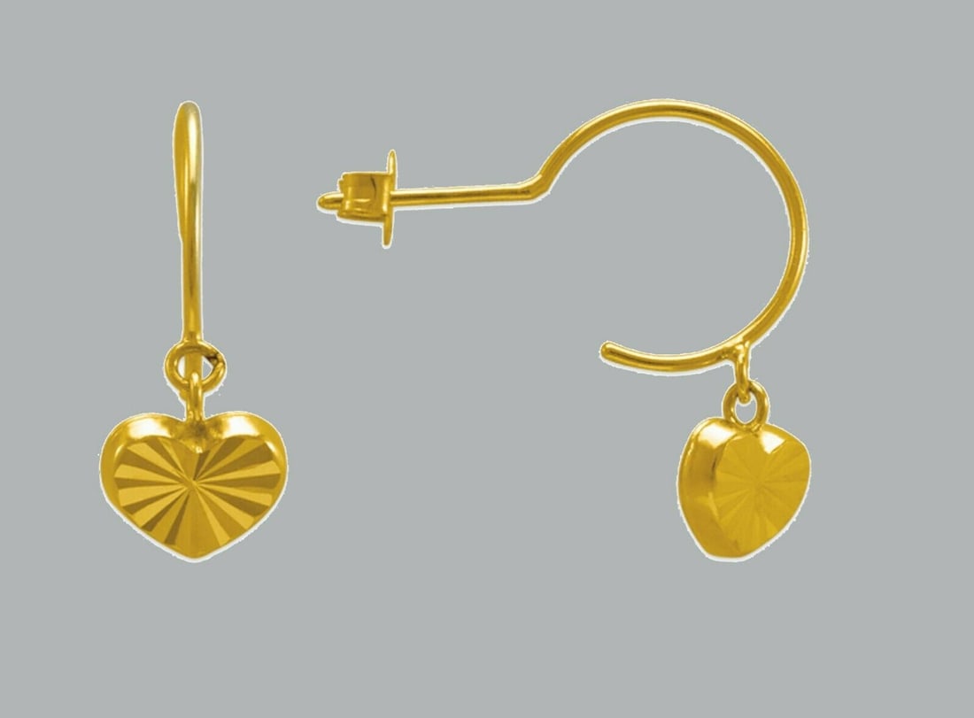 NEW 14K YELLOW GOLD DROP DANGLE EARRINGS HEART (1 of 2)