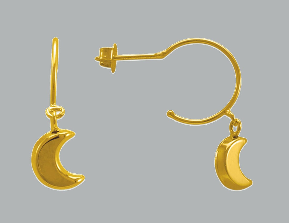 NEW 14K YELLOW GOLD DROP DANGLE EARRINGS MOON: NEW 14K YELLOW GOLD DANGLE EARRINGS New 14K Yellow Gold Earrings Measures: 10mm Hoop x 5mm Earrings drop dangle moon Earrings have a polished finish Butterfly push back Stamp: 14K