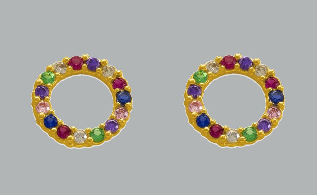 14K YELLOW GOLD COLORED CZ STUD EARRINGS CIRCE SCREW BK: NEW 14K YELLOW GOLD STUD EARRINGS New 14K Yellow Gold Earrings Measures: 7mm Colored CZ Earrings Earrings have a polished finish Screw back Stamp: 14K