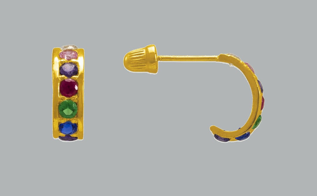 14K Y/ GOLD COLORED CZ STUD EARRINGS HUGGIE SCREW BACK: NEW 14K YELLOW GOLD STUD EARRINGS New 14K Yellow Gold Earrings Measures: 9.5mm X 3mm Colored CZ Earrings Earrings have a polished finish Screw back Stamp: 14K