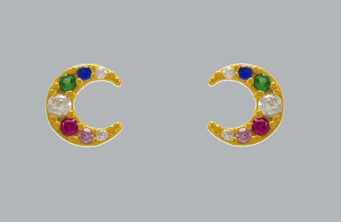 14K YELLOW GOLD COLOR CZ STUD EARRINGS MOON SCREW BACK: NEW 14K YELLOW GOLD STUD EARRINGS New 14K Yellow Gold Earrings Measures: 6.5mm X 6mm Colored CZ Earrings Earrings have a polished finish Screw back Stamp: 14K