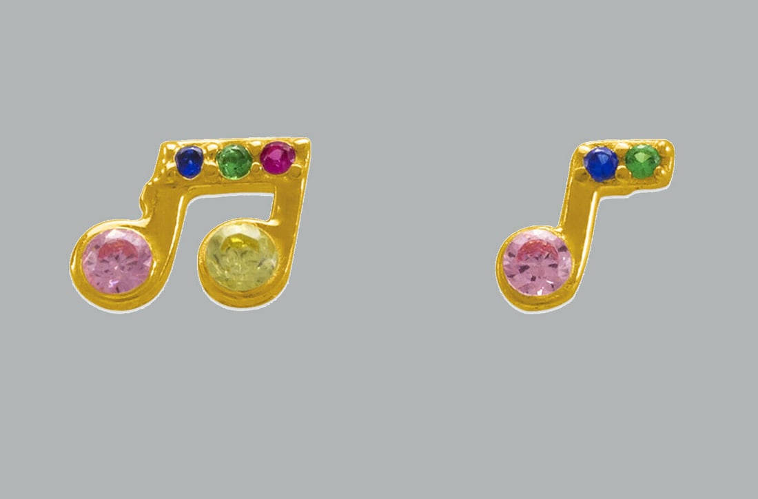 14K YELLOW GOLD COLORED CZ STUD EARRINGS MUSIC NOTE: NEW 14K YELLOW GOLD STUD EARRINGS New 14K Yellow Gold Earrings Measures: 6.5mm X 5mm Colored CZ Earrings Earrings have a polished finish Screw back Stamp: 14K