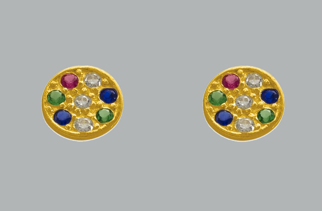 14K YELLOW GOLD COLORED CZ STUD EARRINGS CIRCLE DISC: NEW 14K YELLOW GOLD STUD EARRINGS New 14K Yellow Gold Earrings Measures: 5.5mm in diameter Colored CZ Earrings Earrings have a polished finish Screw back Stamp: 14K