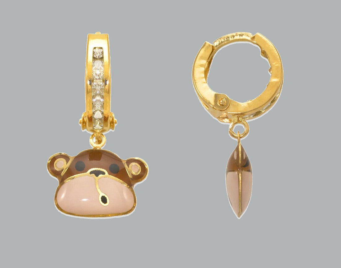 14K Y/ GOLD GIRL ENAMEL CZ DROP DANGLE EARRINGS MONKEY: NEW 14K YELLOW GOLD EARRINGS New 14K Yellow Gold Earrings Measures: 20x10mm Earrings with Cubic Zirconia & Enamel Earrings have a polished finish Snap closure Stamp: 14K Apx 1 gram