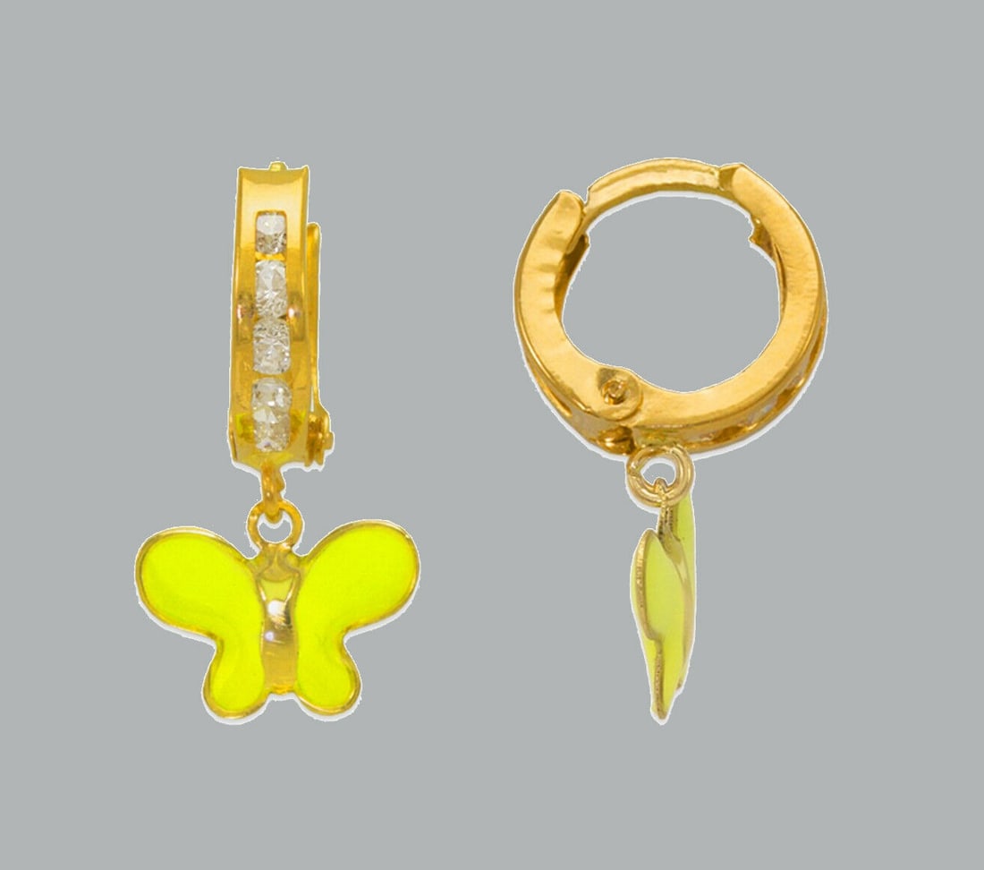 14K GOLD GIRL ENAMEL CZ DROP DANGLE EARRINGS BUTTERFLY (1 of 1)