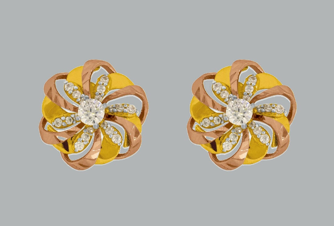 NEW 14K TWO TONE GOLD FLOWER CZ SET EARRINGS (1 of 2)