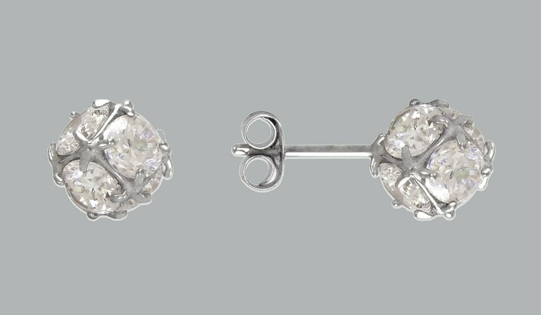 NEW 14K WHITE GOLD GIRLS BALL STUD CZ EARRINGS (1 of 2)
