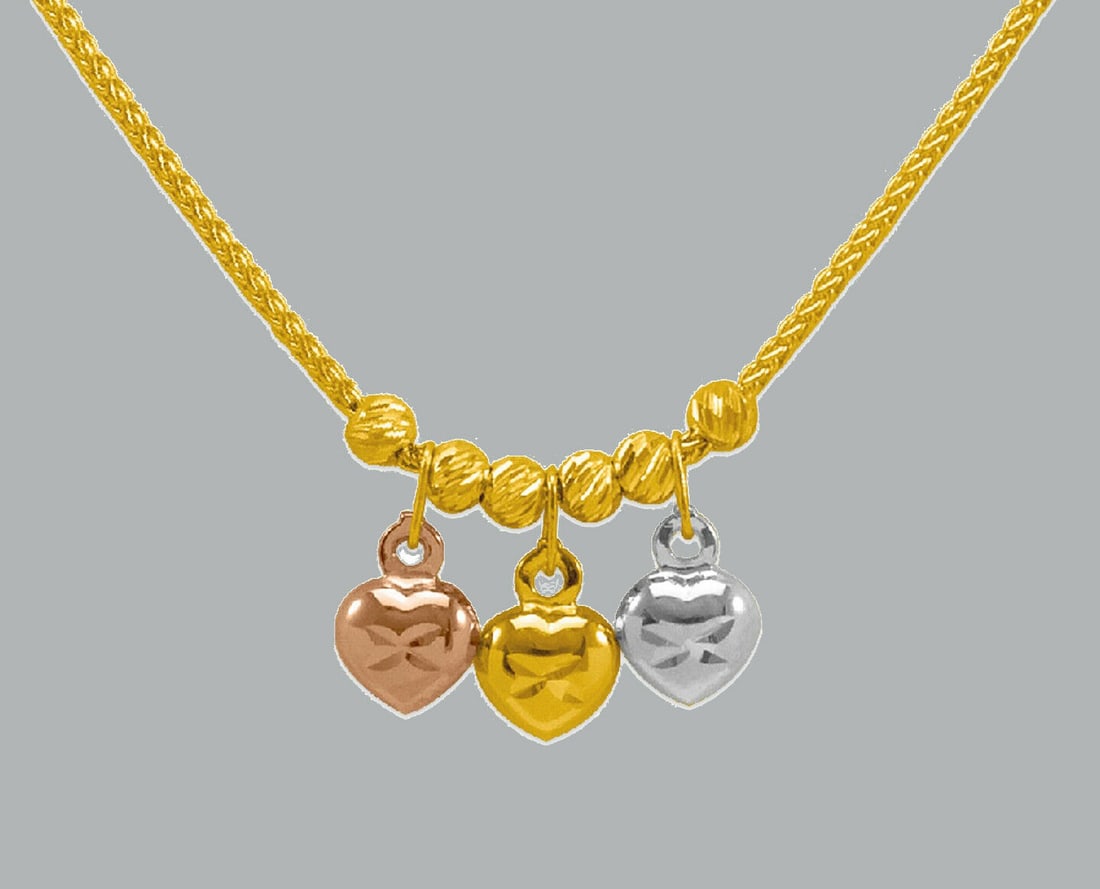 NEW 14K TRI COLOR GOLD FANCY HEART CHARM NECKLACE HEART (1 of 2)