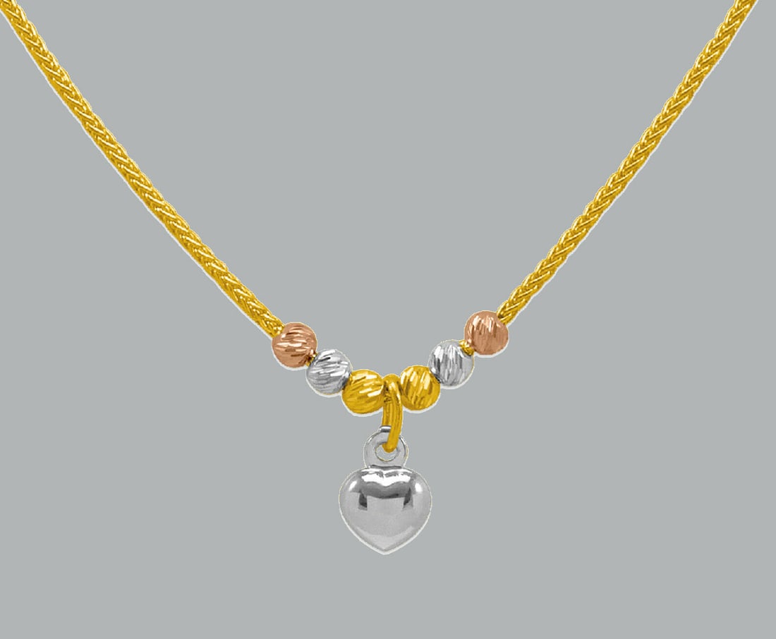 NEW 14K TRI COLOR GOLD LADIES FANCY HEART NECKLACE 18" (1 of 2)