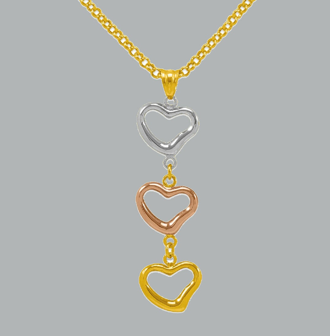 NEW 14K TRI COLOR GOLD LADIES FANCY HEART NECKLACE 18" (1 of 2)