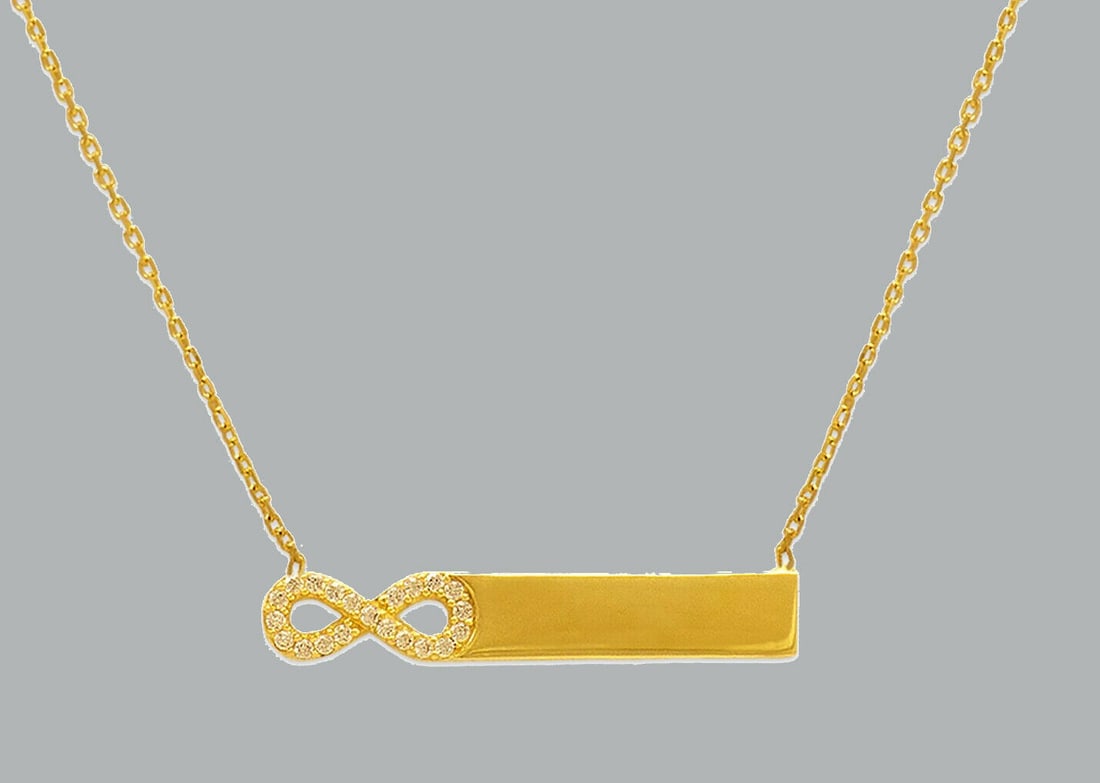 14K YELLOW GOLD FANCY CZ NECKLACE 18" INFINITY ID BAR (1 of 2)