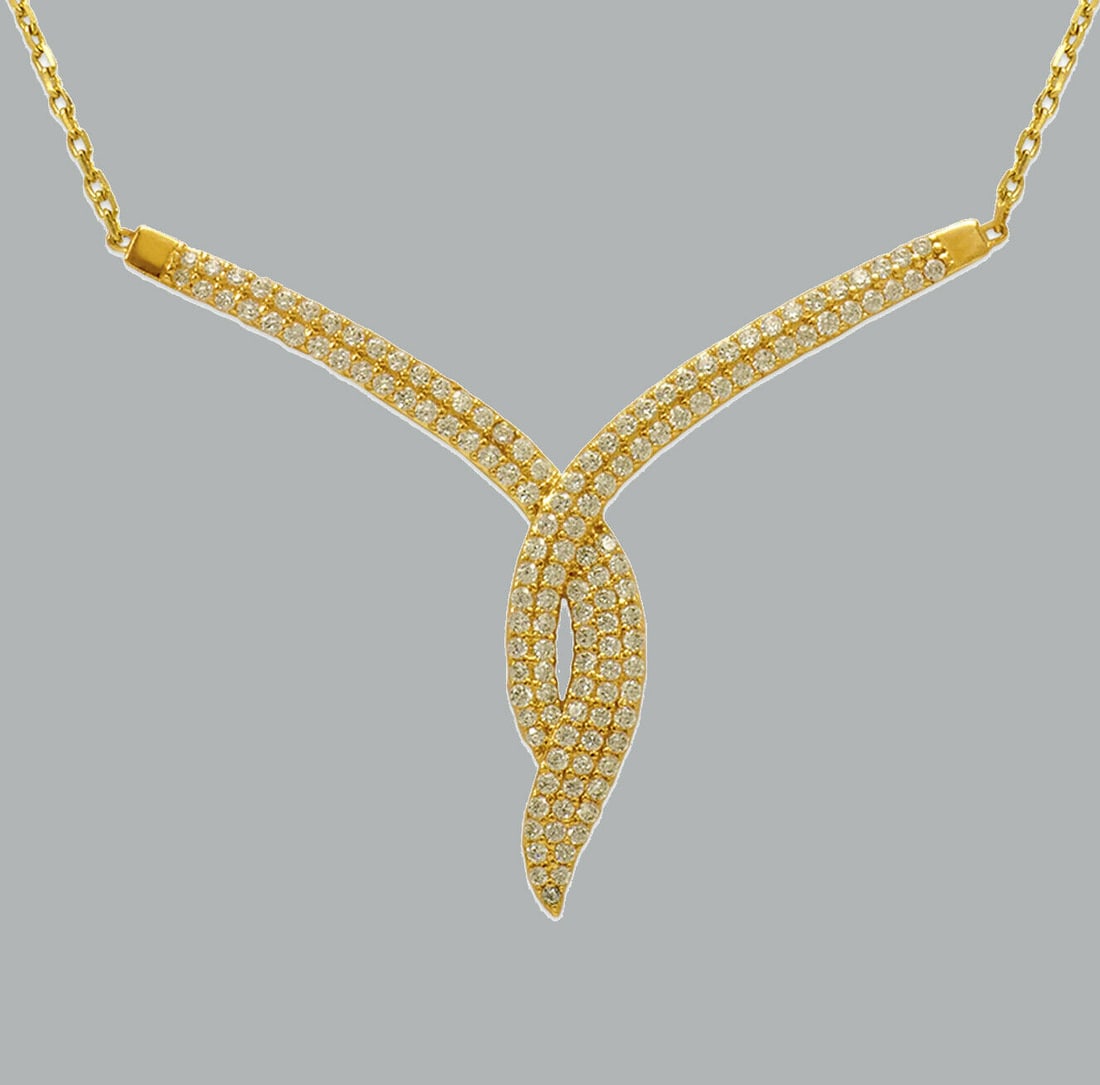 14K YELLOW GOLD LADIES FANCY CZ NECKLACE CHANDELIER: NEW 14K YELLOW GOLD CZ CHANDELIER NECKLACE New 14K Yellow Gold chain necklace Measures: 18" Long Pendant measures 48mm x 38mm Cubic Zirconia Polished finish Stamp: 14k Avg Weight: 18" - 4.5g
