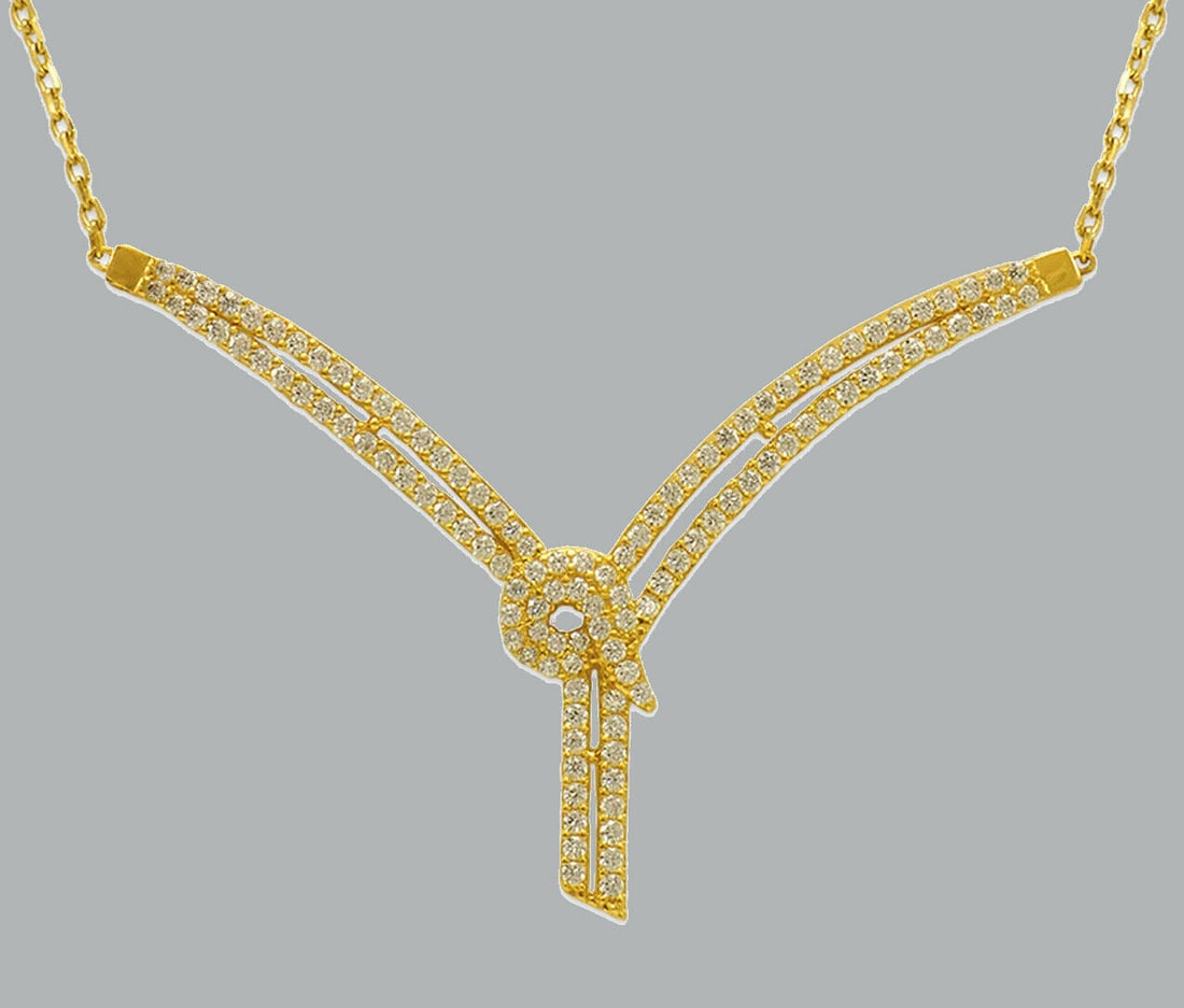 14K YELLOW GOLD LADIES FANCY CZ NECKLACE CHANDELIER: NEW 14K YELLOW GOLD CZ CHANDELIER NECKLACE New 14K Yellow Gold chain necklace Measures: 18" Long Pendant measures 51mm x 35mm Cubic Zirconia Polished finish Stamp: 14k Avg Weight: 18" - 4.2g